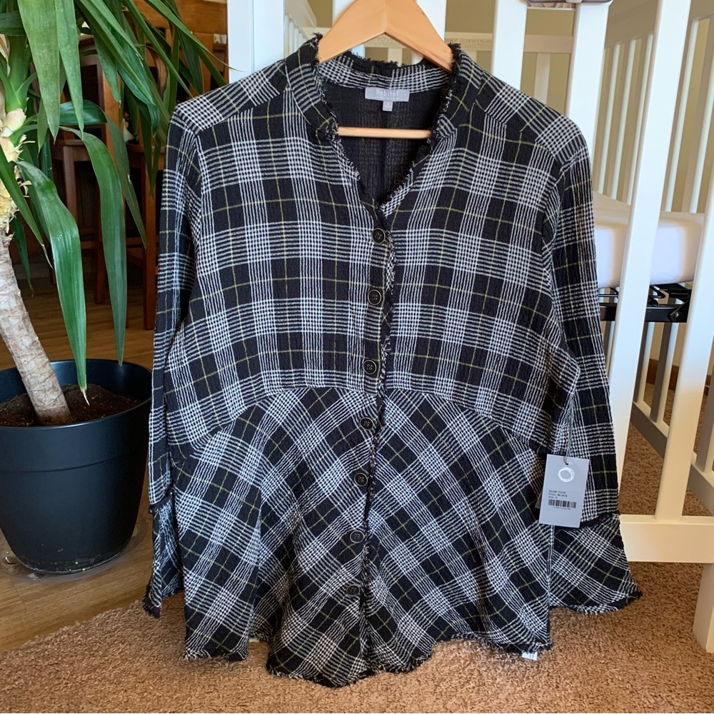 Habitat Plaid Button Down Tunic Top Blouse NWT Small